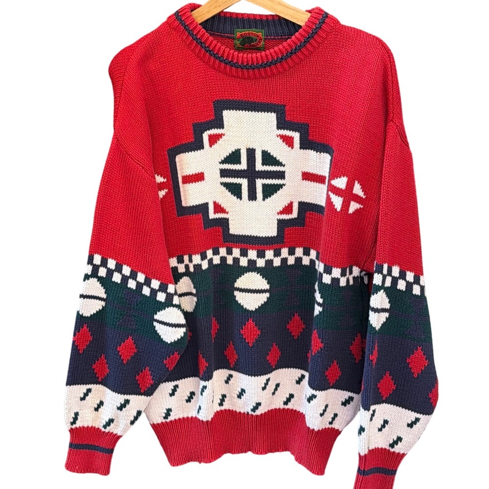 Vintage Boston Traders Sweater Southwestern Gorpcore Cabin Geometric Outdoorsy